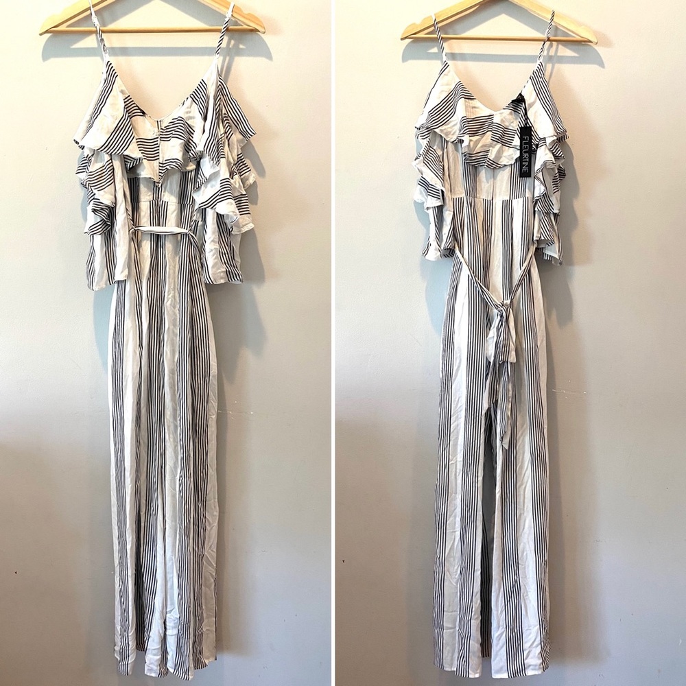 FLEURTINE NEW Striped Ruffled Jumpsuit